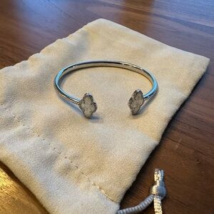 Abbie Silver Pave Frame Cuff Bracelet in Ivory Mother-of-Pearl